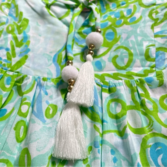 Lilly Pulitzer Alanna Off The Shoulder Dress Any Fin Possible beaded Tassels XXS - Picture 4 of 9